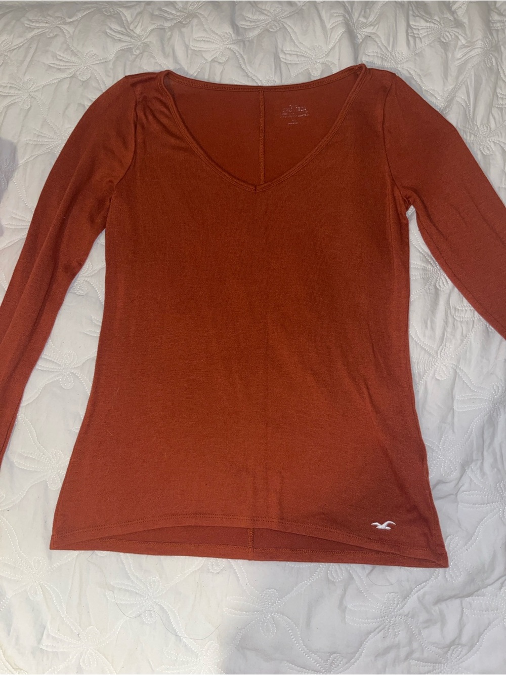 Vintage Hollister Women's Rust V-Neck Long Sleeve Top